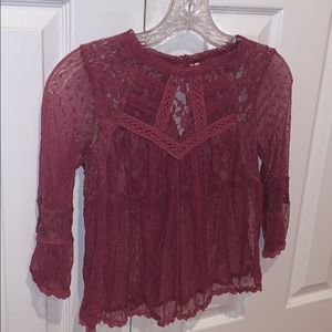 Free People Sheer blouse, XS, raspberry color